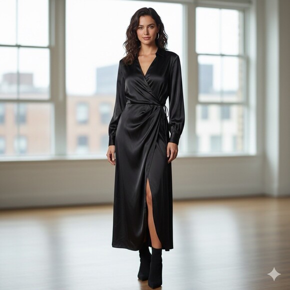 Banana Republic Dresses & Skirts - New Banana Republic Black Satin Wrap Dress Womens Size 2P Petite Party Formal